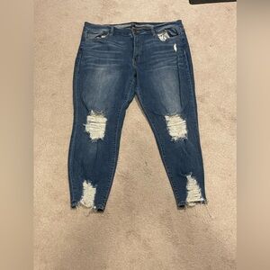 Forever 21 Distressed Skinny Jeans - Dark Blue